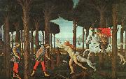 BOTTICELLI, Sandro The Story of Nastagio degli Onesti (first episode) ghj Norge oil painting reproduction